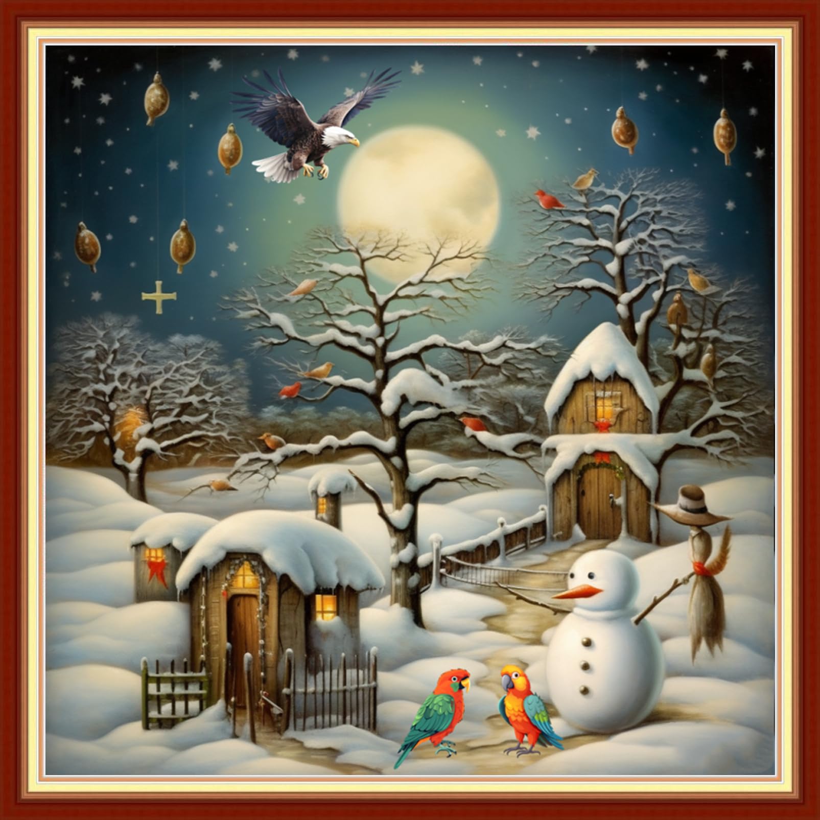 Foxdiviy Stamped Cross Stitch Kits Full Range of Embroidery Needlework Starter Kits for Beginners Adults 11CT Embroidery Patterns Art Crafts DIY Needlepoint Kits-Snowscape 18x18 inch
