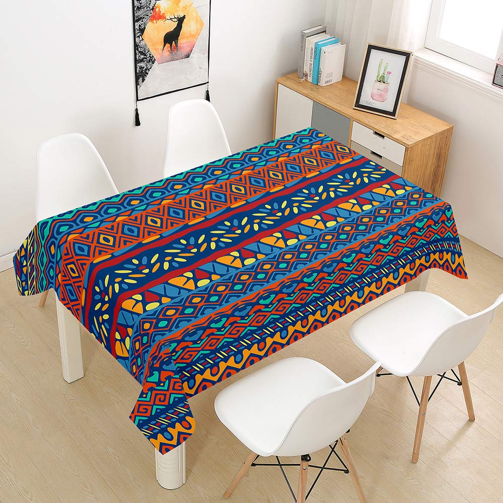 Fansu Patchwork Table Cloths Rectangle Waterproof, 3D Bohemia Print Tablecloth Dust-Proof Cover Protector Stain-Resistant Wipe Clean Tabletop For Kitchen Picnic Outdoor Indoor (,140X200cm)