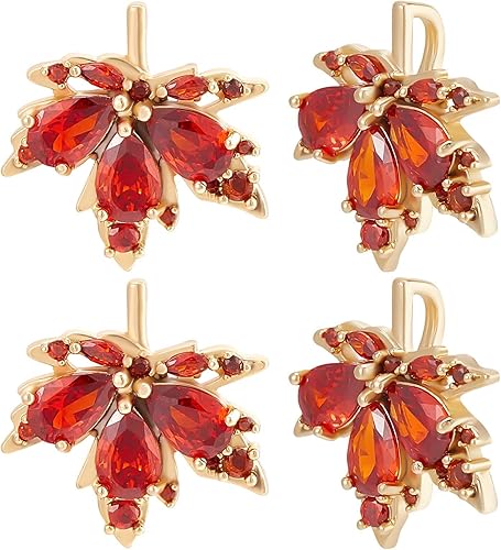 Beebeecraft 1 caja de 8 dijes de hoja de arce chapados en oro de 18 quilates con circonita cúbica roja para collar de Acción de Gracias, pulseras y