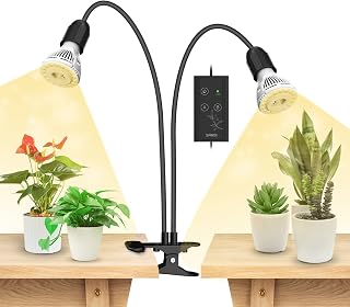 SANSI Pflanzenlampe Vollspektrum, 2-Kopf 300W Grow Light mit Timer, Schwarz