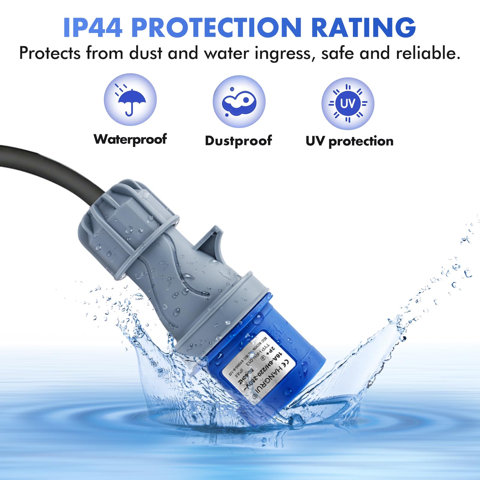 Cavo Adattatore 2 Schuko e 1 Industriale CEE 16 A, 250 V, 1.5 M | Prolunga Splitter Caravan a 3 Vie, IP44 Cavo in gomma H07RN-F3G 1.5 mm², Cavo Alimentazione Camper, Adattatore Presa Camper