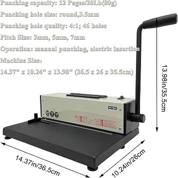 Spiral Coil Binding Machine 4:1 Pitch Spiral Coil Binding Machine Electric 46 Holes 3.5mm Binding Machine Spiral Coil Paper Punching Machine Manual Punching Electric Insertion 110V