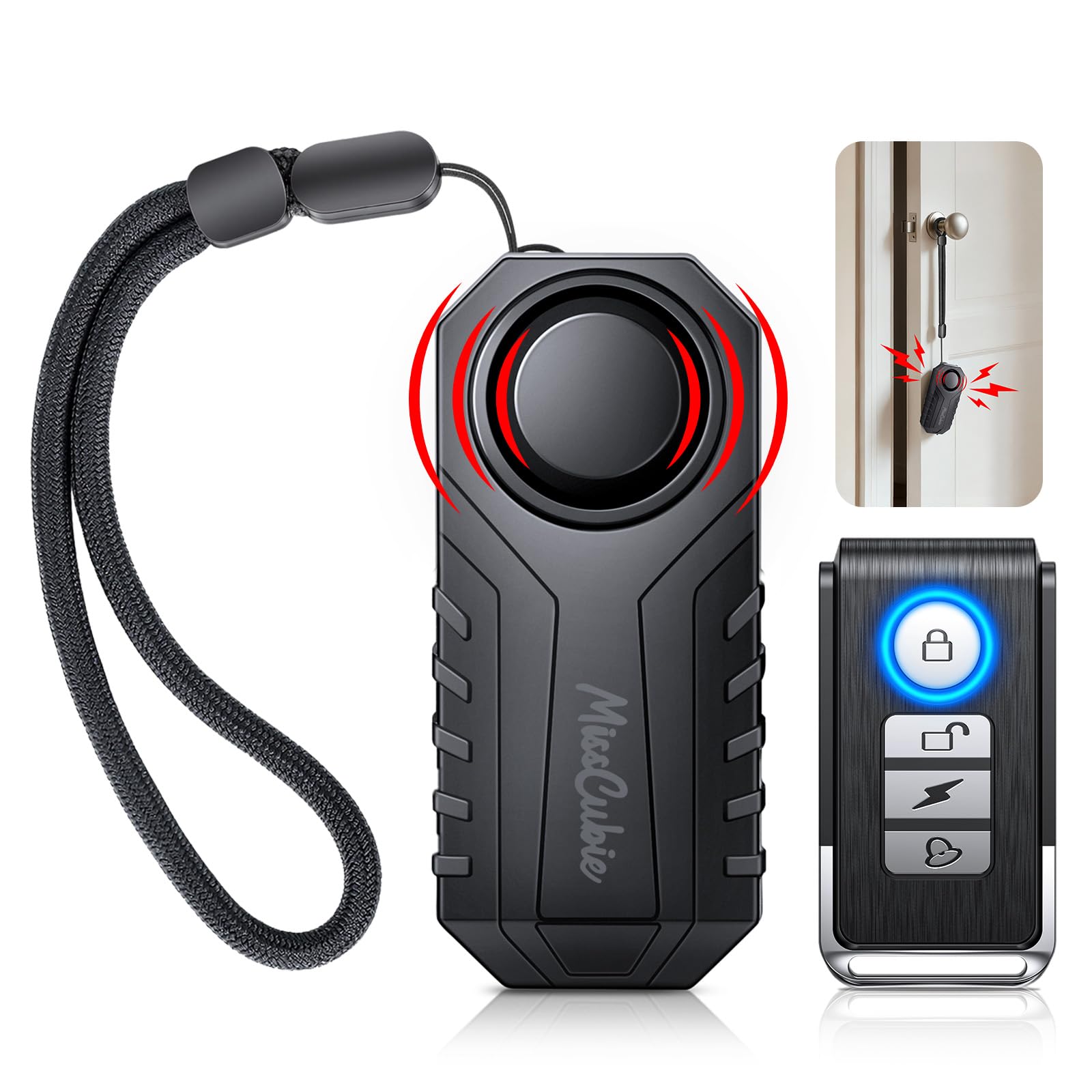 Alarma de manija de puerta, SF22R&WL03C, viene con una cuerda para colgar, neutro
