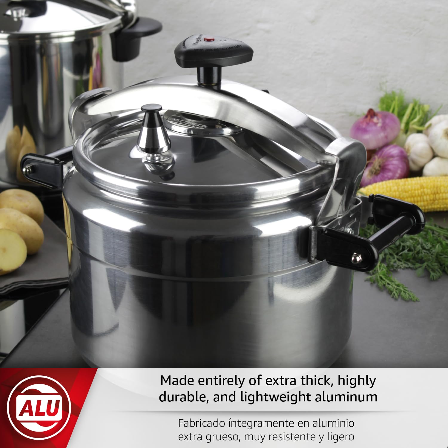 Magefesa Chef - Olla Express Profesional de 15 Litros, Fabricada en Aluminio, Apta para Gas, Vitrocerámica y Eléctrica, 3 Sistemas de Seguridad
