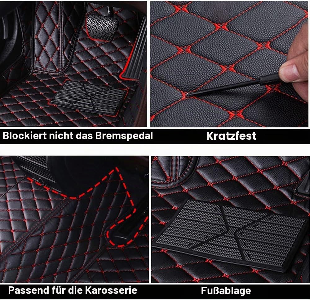 Anpassen Fußmatten 3D, Nach Maß Fußmatten Kompatibel mit 99% AutoMarke Modell, Auto Fussmatten Set wasserdichte rutschfeste PU Leder Voller bedeckter Schutz Advanced Liners (Schwarz Rot A)