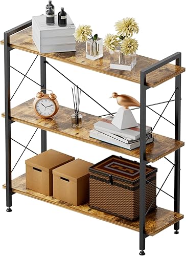 JUNHEDAMAI Estantería pequeña de 3 niveles, estantería de metal de madera, estantes de almacenamiento abiertos con almohadillas ajustables para los disponible en Yaxa Colombia