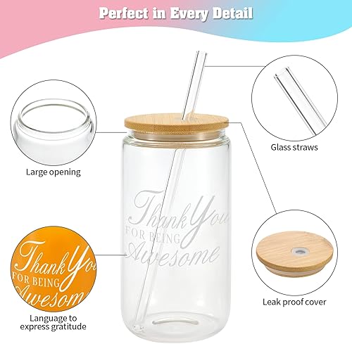 Miniatura 2 de Vaso con diseño de agradecimiento por ser impresionante con tapas de bambú y popote de vidrio, paquete de 12 latas de cerveza inspiradoras de