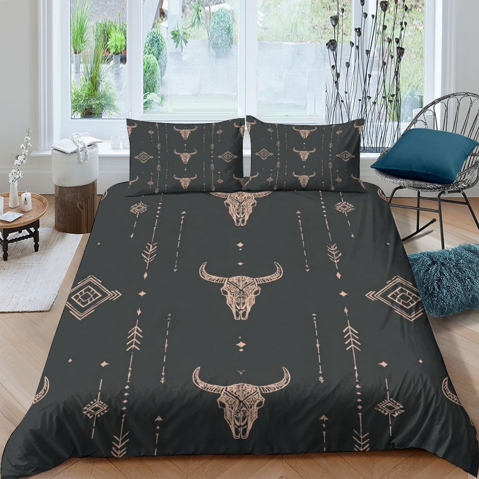 Ctjqhvkz Style-6 3D Printed Western Skull Fitted Sheet Microfiber Soft Breathable Boho Arrow Mattress Cover For Bedroom Guestroom Decor Single（135X200cm）