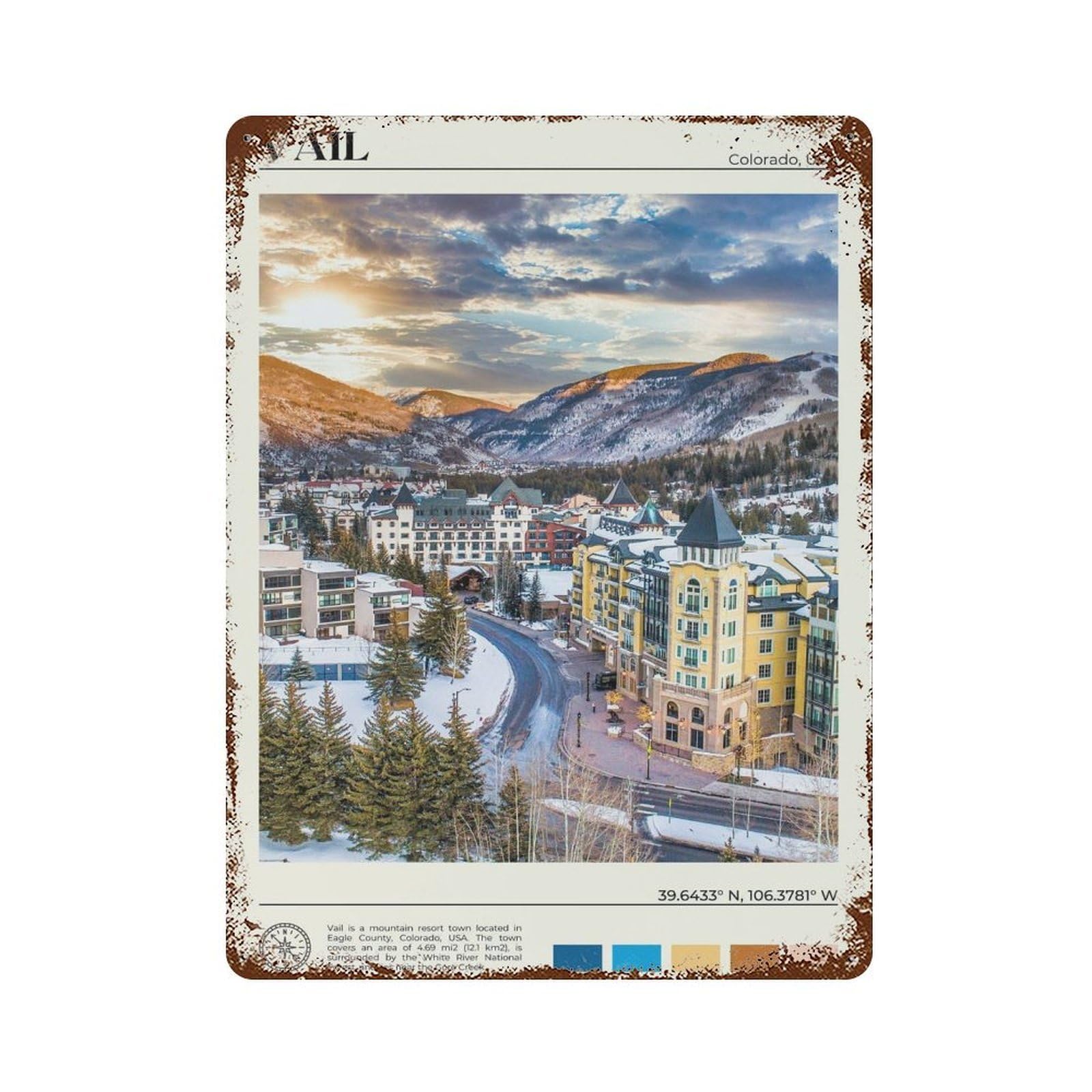 xiaoxiaoshen Real Photo Vail Decor Colorado USA Wall Decor Art Metal Tin Poster Modern Home Decor Art Home Bar Shop Decorations Vintage Sign 40x30cm