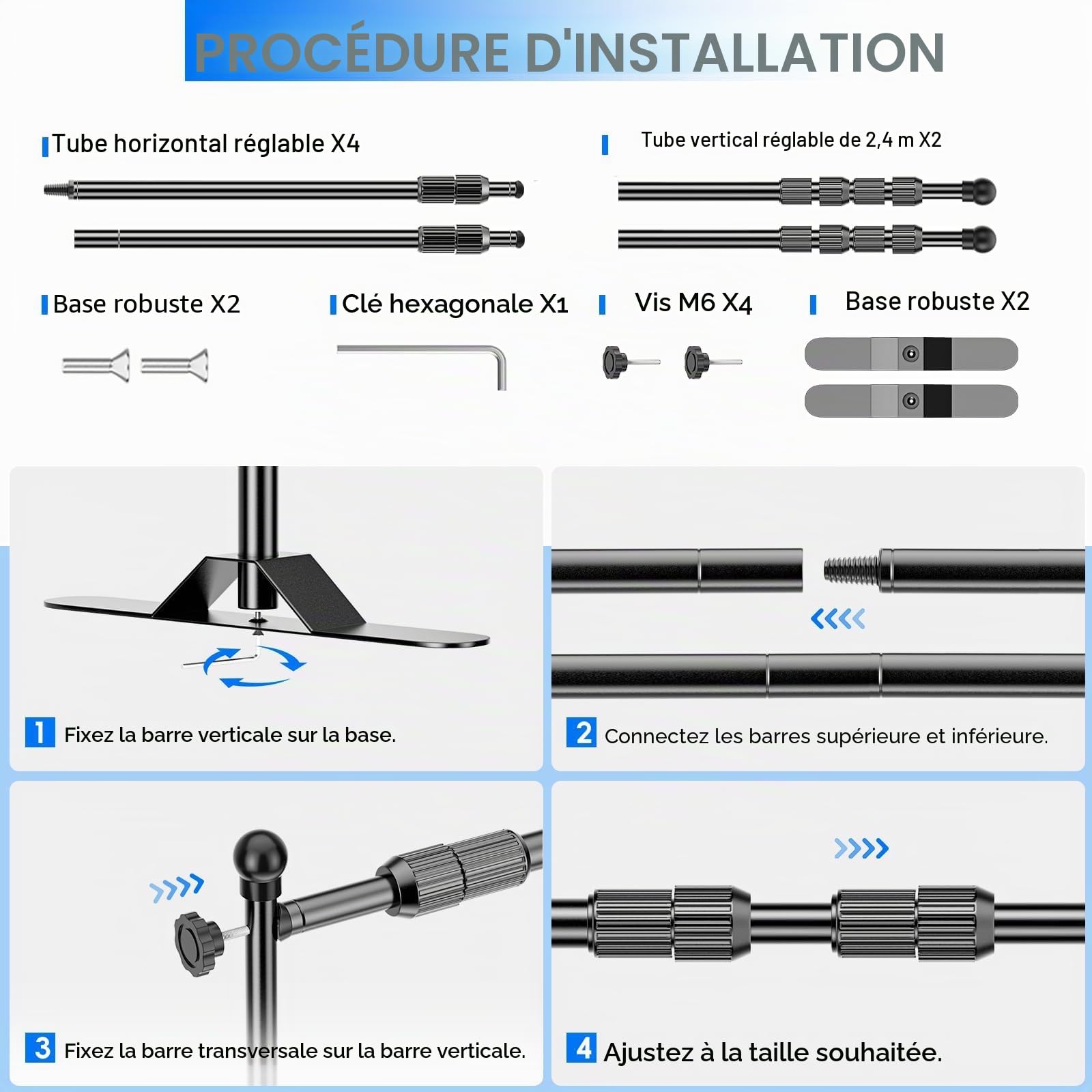 EMART Support Toile de Fond Photo 3 x 2,4 m, Banner Stand Réglable avec 2 Sacs de Sable et Paquet de Transport pour Studio, Portrait et Photographie de Produits