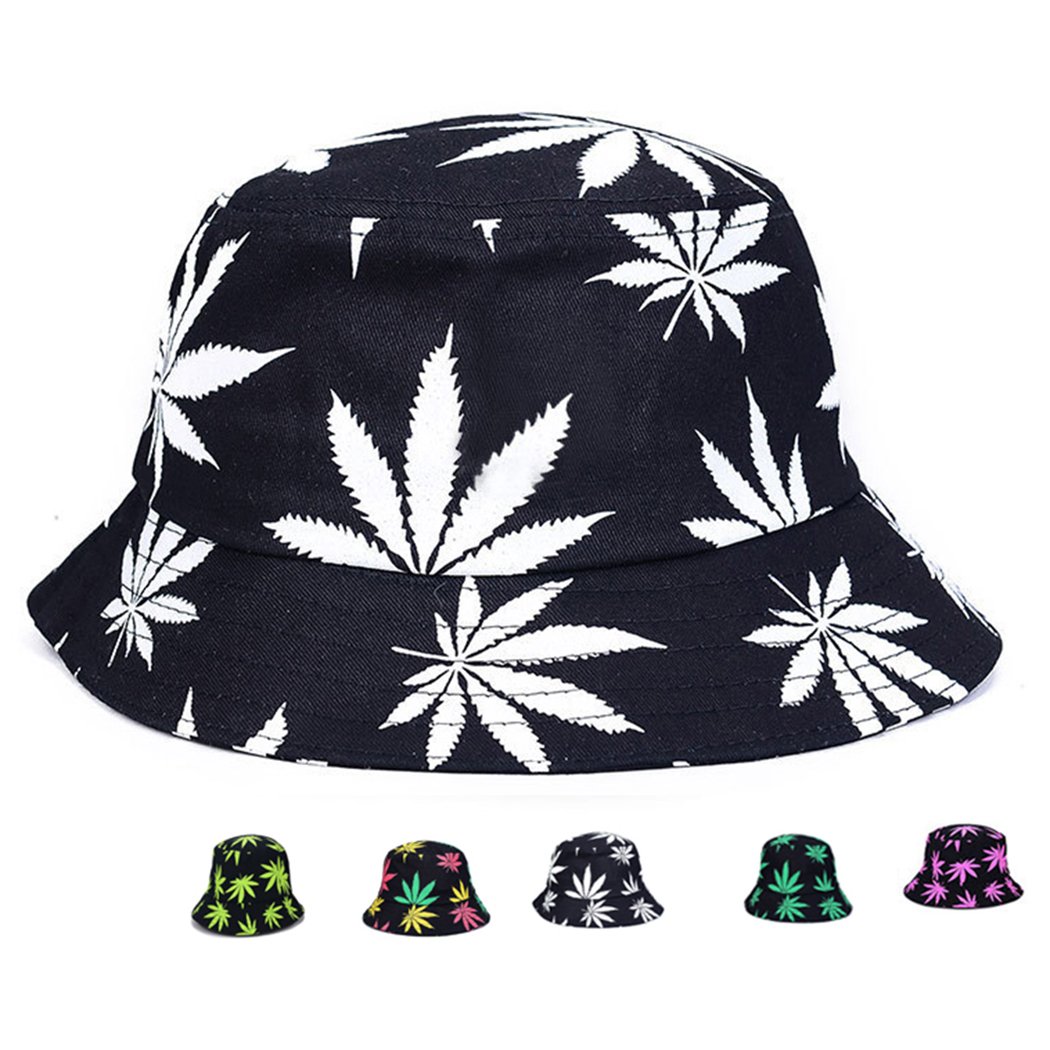 Bucket Hat Cap Marijuana Weed Leaf Cannabis - Foldable Snapback Men Women, Style 4 Black, One Size