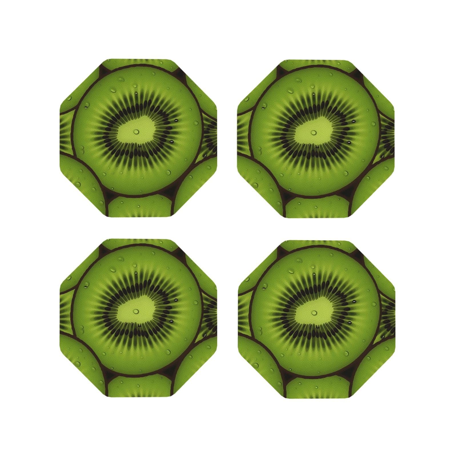 4pcs Drink Coasters for Tabletop Protection, 4" Leather Coasters for Drinks, Kiwi Slices Cup Coasters for Coffee Table Decor, Non-Slip Drinking Cup Mat for Hot Or Cold Drink