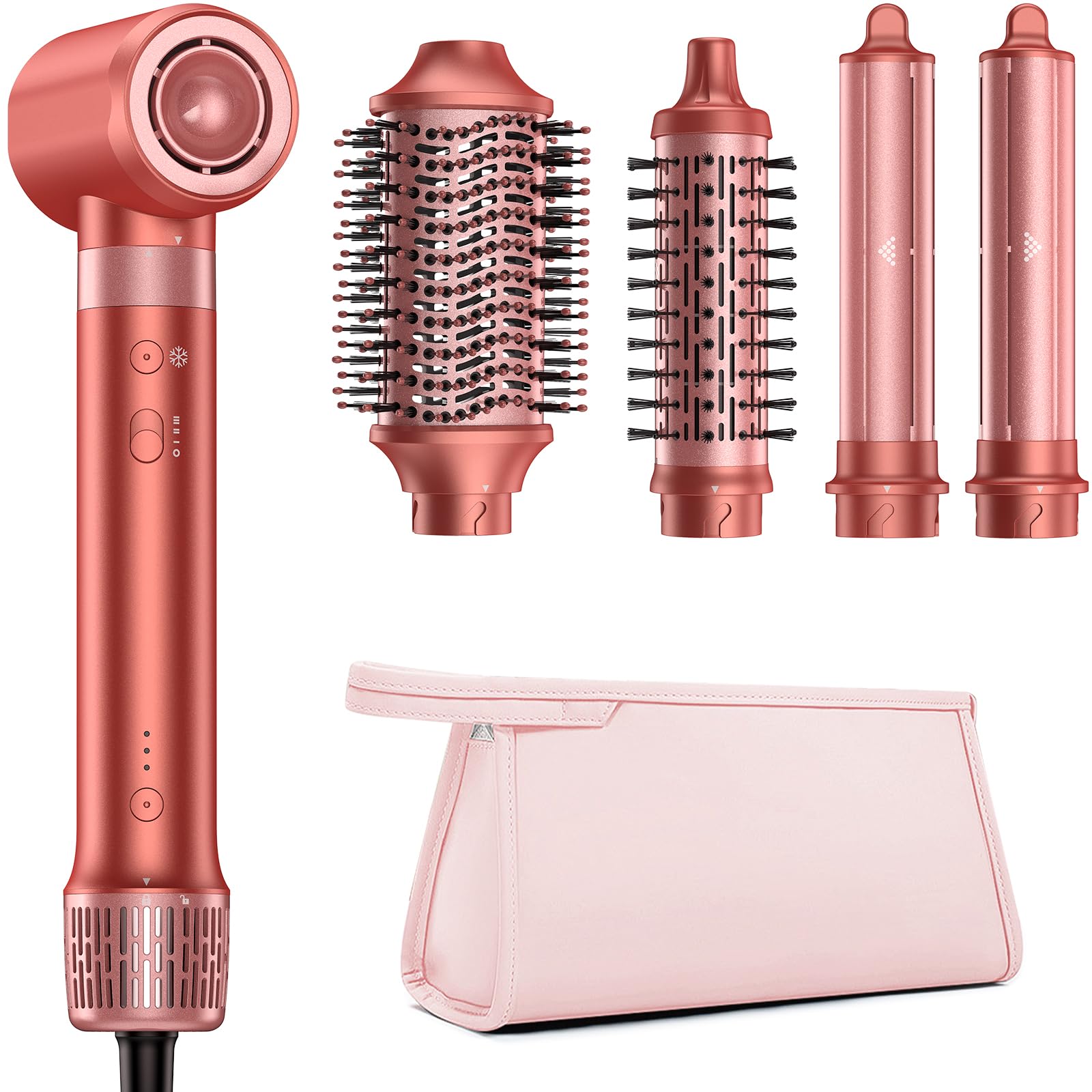 HITTIONA 5 in 1 Airstyler & Rundbürstenföhn，110.000 U/min Ionen Haartrockner mit Auto Lockenstab，Keine Hitzeschäden，Schnelles Trocknen & Volumen，Profi-Hairstyler für Alle Haartypen，inkl。 Reisetasche