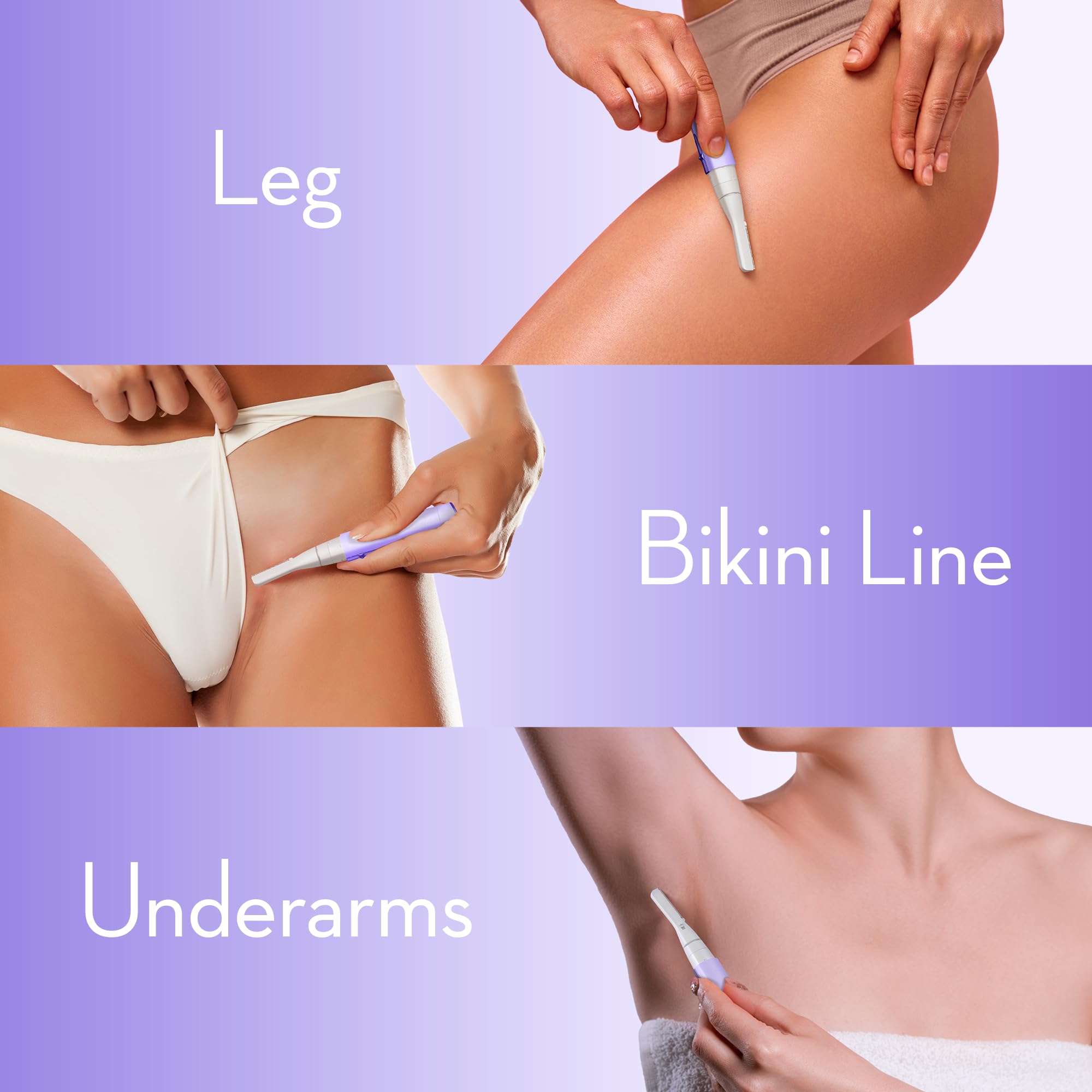 Rimozione dei peli del viso da donna, indolore per sopracciglia, con testa girevole, elettrico a batteria, con 2 lame sostituibili per viso, collo, mento, bikini, viola