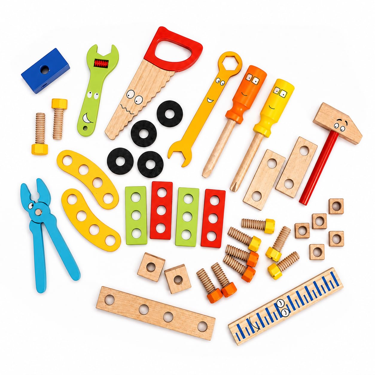 NESTA TOYS Wooden Tool Kit Without Box (39 Pcs) | Hammer Saw Wrench Sc