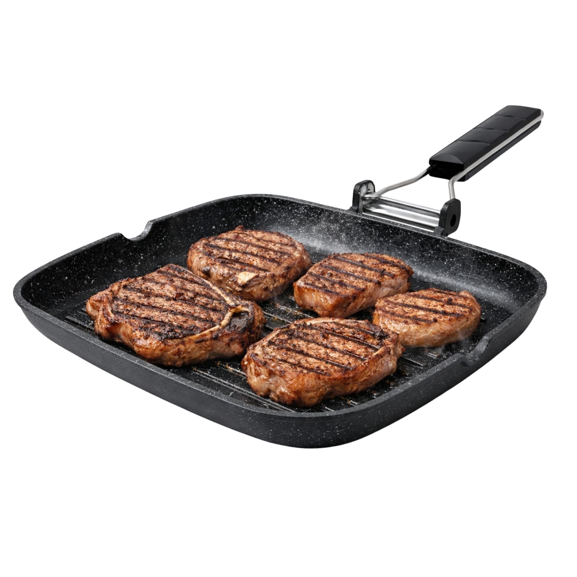 NAMAI - Sarten Grill Para Induccion 35 CM x 24 CM, Revestimiento Antiadherente, Aluminio Fundido a Presión, Apto Para el Lavavajillas, Asa Plegable que Ahorra Espacio (35 x 24 CM)