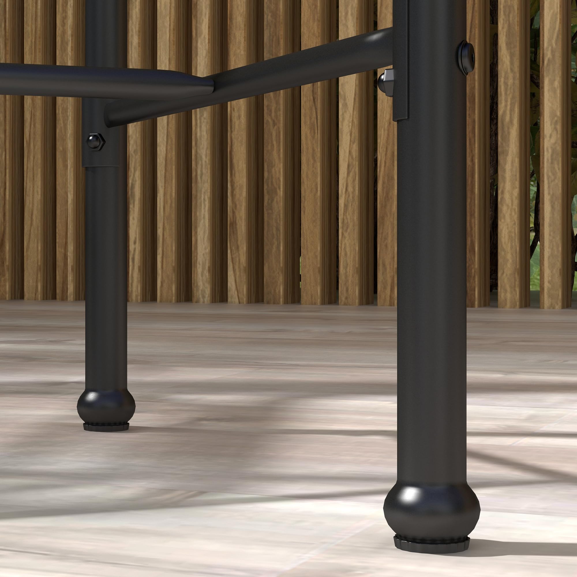 Outsunny Ensemble de Bar de Jardin 3 pièces Table Haute Ronde Design bohème + 2 tabourets Ronds Repose-Pied métal Naturel Noir