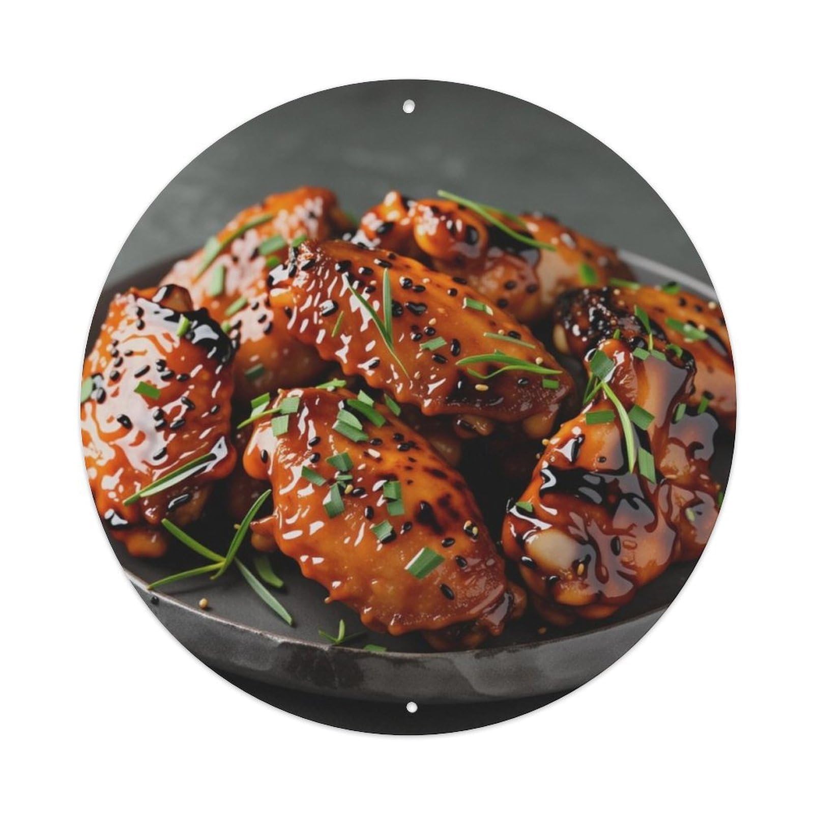 Glazed Chicken Wings Food Round Metal Sign Vintage Aluminium Metal Sign, Retro Wall Decor for Home, Bar, Garage & Farmhouse 20x20cm