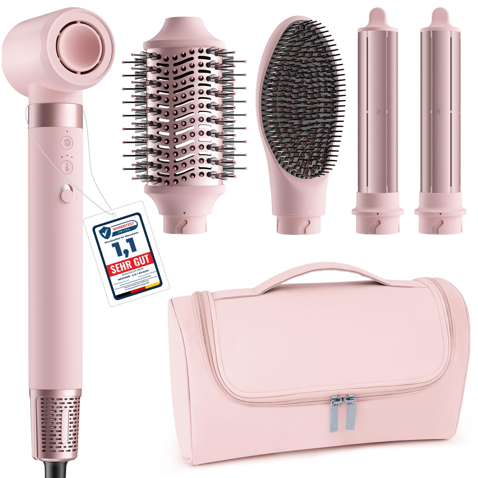 MESCOMB 6 en 1 Air Styler, Cepillo Secador de Pelo par Difusor par Secado Rápido, Sin Daños por Calor, Sin Frizz Cuidado iónico par Volumisation, Con bolsa de viaje, Dar Regalos
