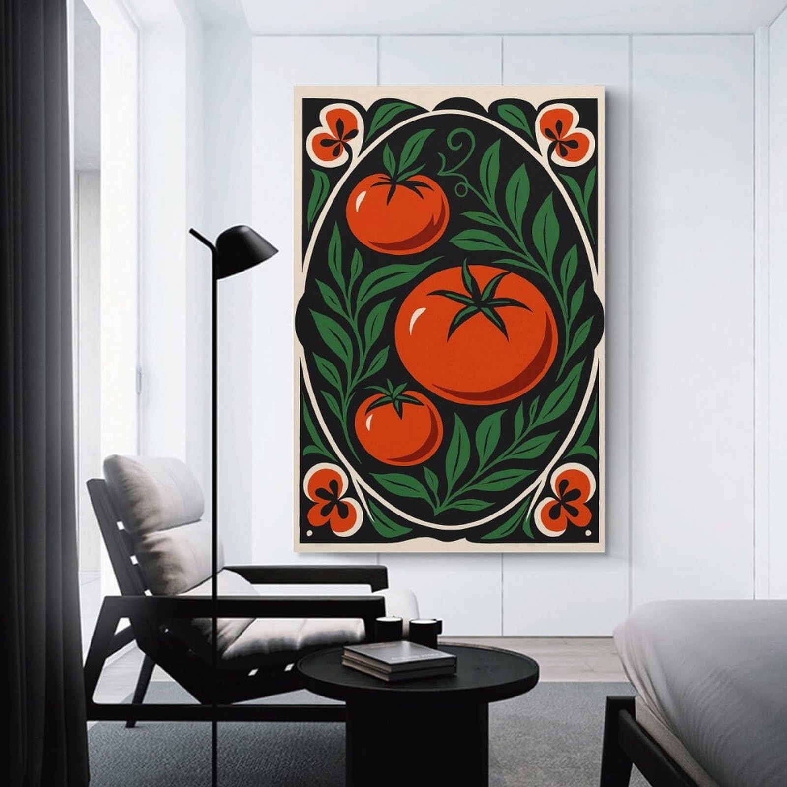 Junmoney Decorative Canvas Print Tomato And Floral Art Nouveau Illustration, 20x30inch(50x75cm), for Entrance Walls, Hall Decor Or Foyers, A Stylish Accent for Home Entrances
