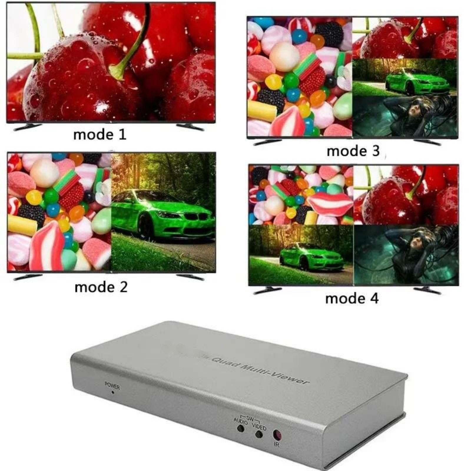 Splitter di segmentazione dello schermo con ingresso a 4 canali, compatibile 4x1, Quad Multi-viewer, passaggio senza interruzioni da PC a TV