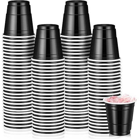 Roshtia 100 Pack 2 oz Thanksgiving Plastic Shot Cups, Mini Disposable Shot Glasses 2 oz Party Cups for Wedding Christmas Thanksgiving Party, Beer Taste Serving, Snacks(Black)