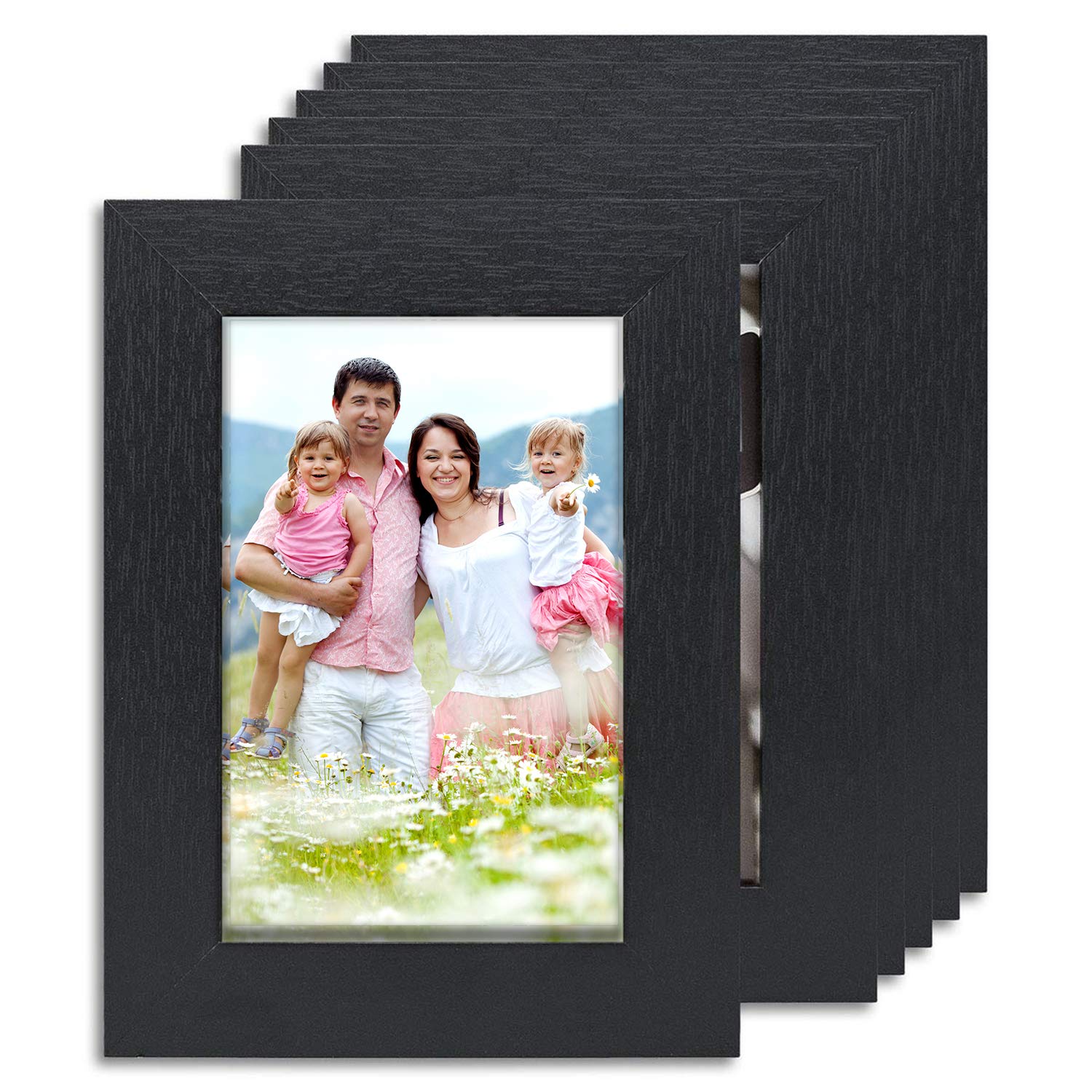 TheDisplayGuys For Your Modern Living The Display Guys – Square Profile Picture Frame – Solid Black Wood with Mat – Wall Mounted – Tabletop Display - 4" x 6" - Set of 6