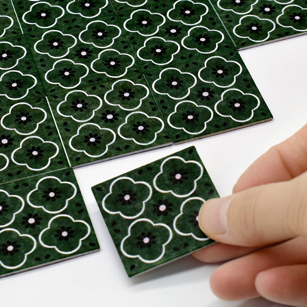 iLAND Dollhouse Flooring on 1/12 Scale 1/6 Scale, Miniature Dollhouse Accessories, 30pcs Double-Sided Dollhouse Floor Tiles (French Green Floral &