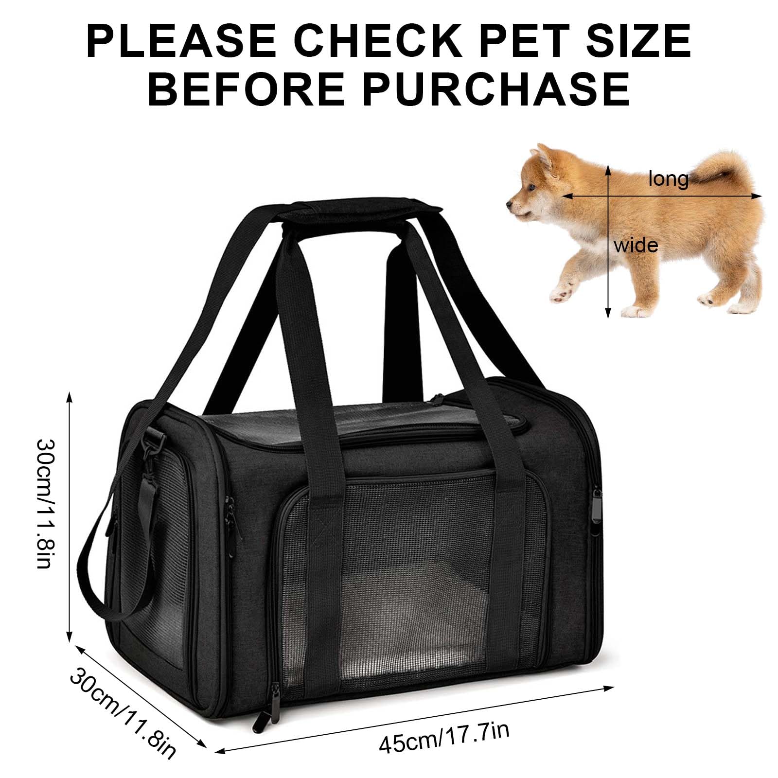 Bolso Transportín Gatos y Perros, Bolsa de Transporte Plegable Transporte para Mascotas, Portador de Viaje con Correa de Hombro para Gatos Pequeños, Medianos, Perros y Conejos (Negro)