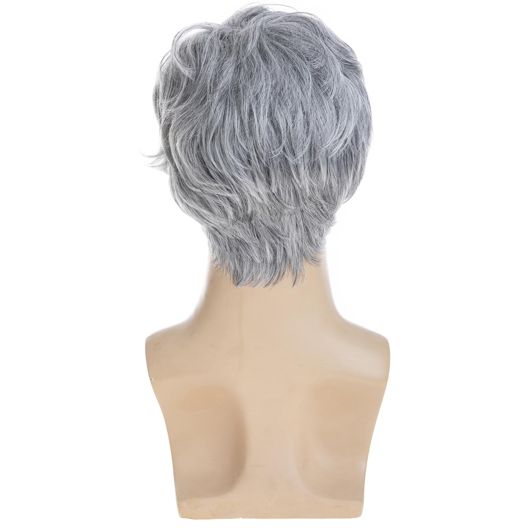 Baruisi Men Wigs Short Grey Wig Synthetic Heat Resistant Natural Halloween Cosplay Hair Wig, gray - Image 4