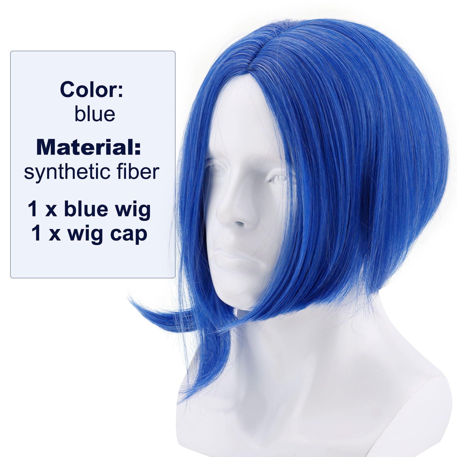 Blue Bob Wig for Women Short Straight Anime Cosplay Costume Wigs Blue Synthetic Hair with Adjustable Net Cap for Halloween Themed Party Role Play - Image 2