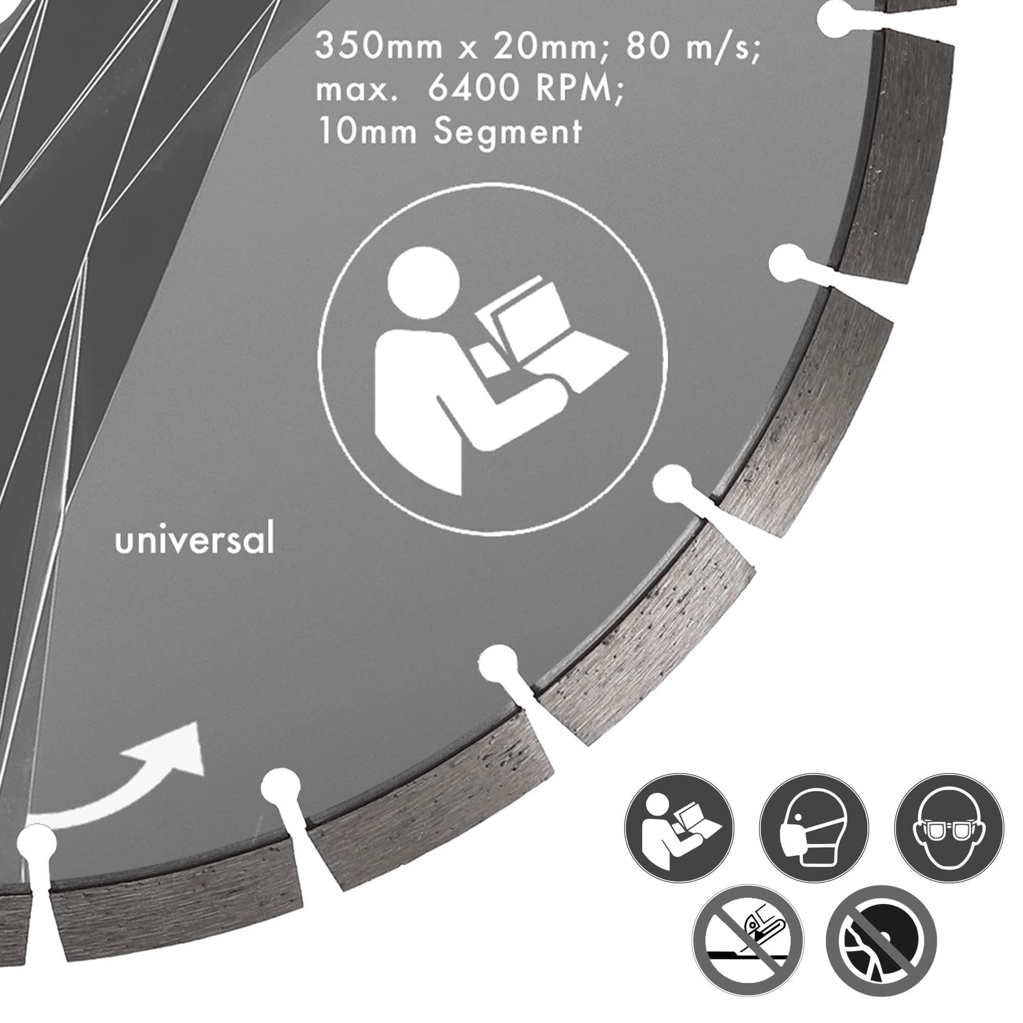 PRODIAMANT Pro 10 Premium disque à tronçonner diamanté universel 350 mm x 20 mm - segments bloc hauteur 10 mm, pour béton, pierre et matériaux de construction