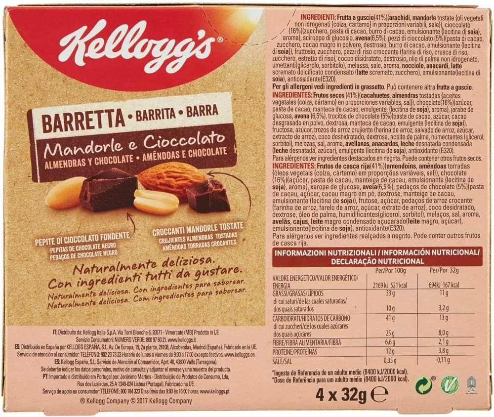 Kellogg's Barretta Mandorle e Cioccolato, 128g - Immagine 5