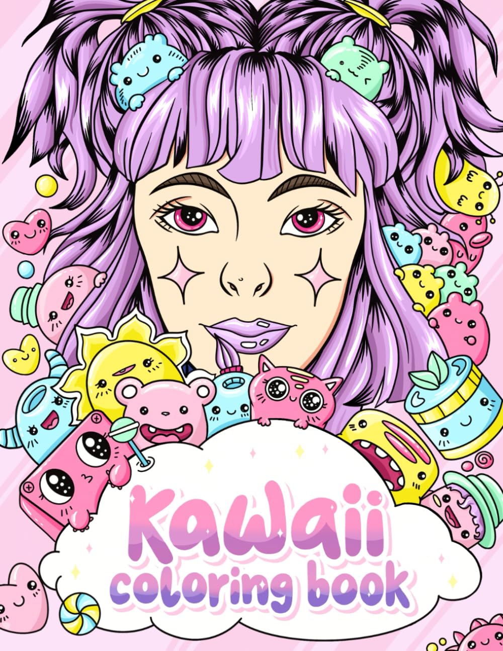 Kawaii Coloring Book: Cute Creatures, Cats, Sweets, Food, Plants, and More