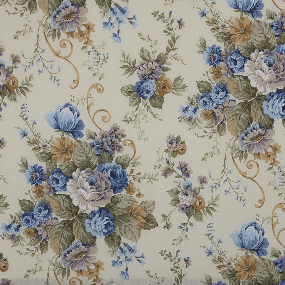 Kt KILOtela - Tela Loneta Estampada, Decoración, Tapizar, Cojines, Cortinas, Bolsos, Manteles, Costura Creativa, 100 cm Largo x 280 cm Ancho, Flores Sevilla, Rosa, Azul ─ 1 Metro — view 23