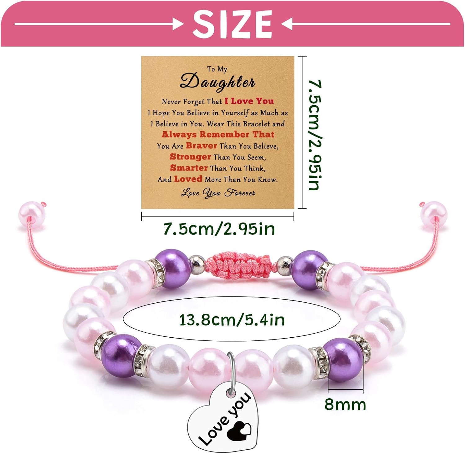 Daughter Gifts from Mom Dad Beaded Bracelet Best Daughters Ever Gifts Christmas Birthday Wedding Mothers Day Graduation Valentines Day Gift for Adults Daughter-in-Law Bonus Step Jewelry Bracelet - Image 2