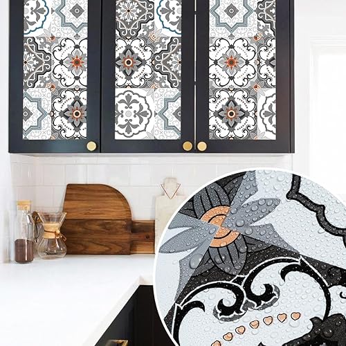 Miniatura 7 de Qianglive Papel tapiz bohemio para despegar y pegar, 17.7 x 80 pulgadas, papel tapiz de cocina de vinilo impermeable, papel adhesivo marroquí,