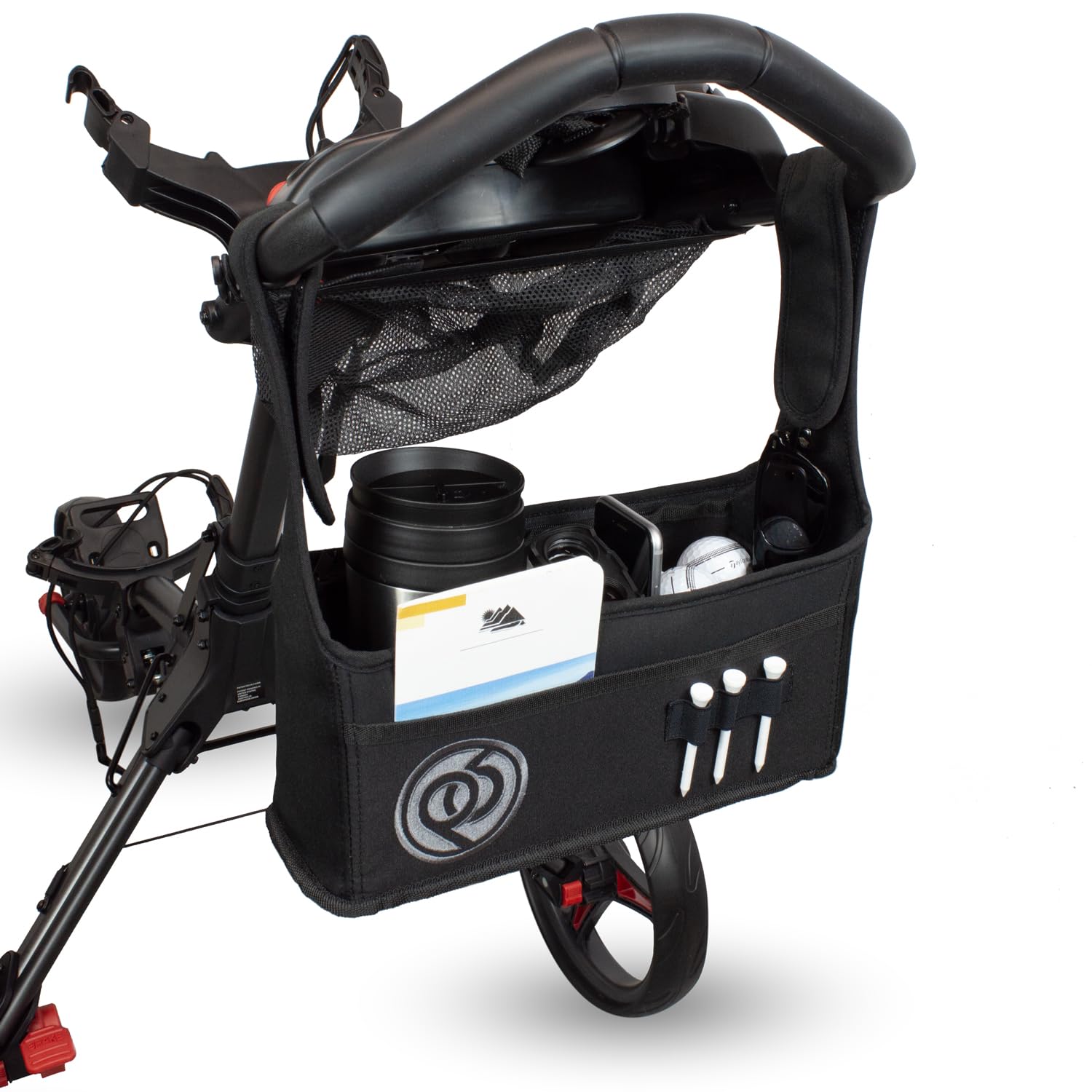 Powerbug Universal Golf Push Trolley Organiser Pouch, Easy Access Storage for Accessories, Rangefinder, Drink, Balls, Tees and More