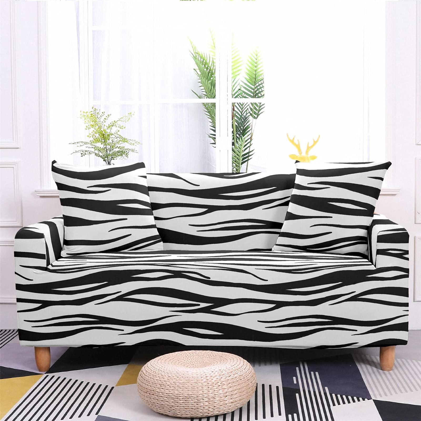 Highdi Zebra Pattern Stripe Slipcover Sofa Cover 1 2 3 4 Seat, Printed Stretch Elastic Fabric Washable Armchair Couch Cover Protector Cover Decor For Leather Sofas Loveseat (,3 Seater)