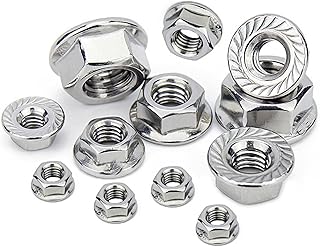 HAUZSDISAINS M5 x 0,8 Flange Nuts Pack of 50.Metric Size. Stainless Steel Nuts 304 Hardware Nuts. Full Thread Cutting Nuts. Bright Finish Flange Nuts. Fastener Tool.
