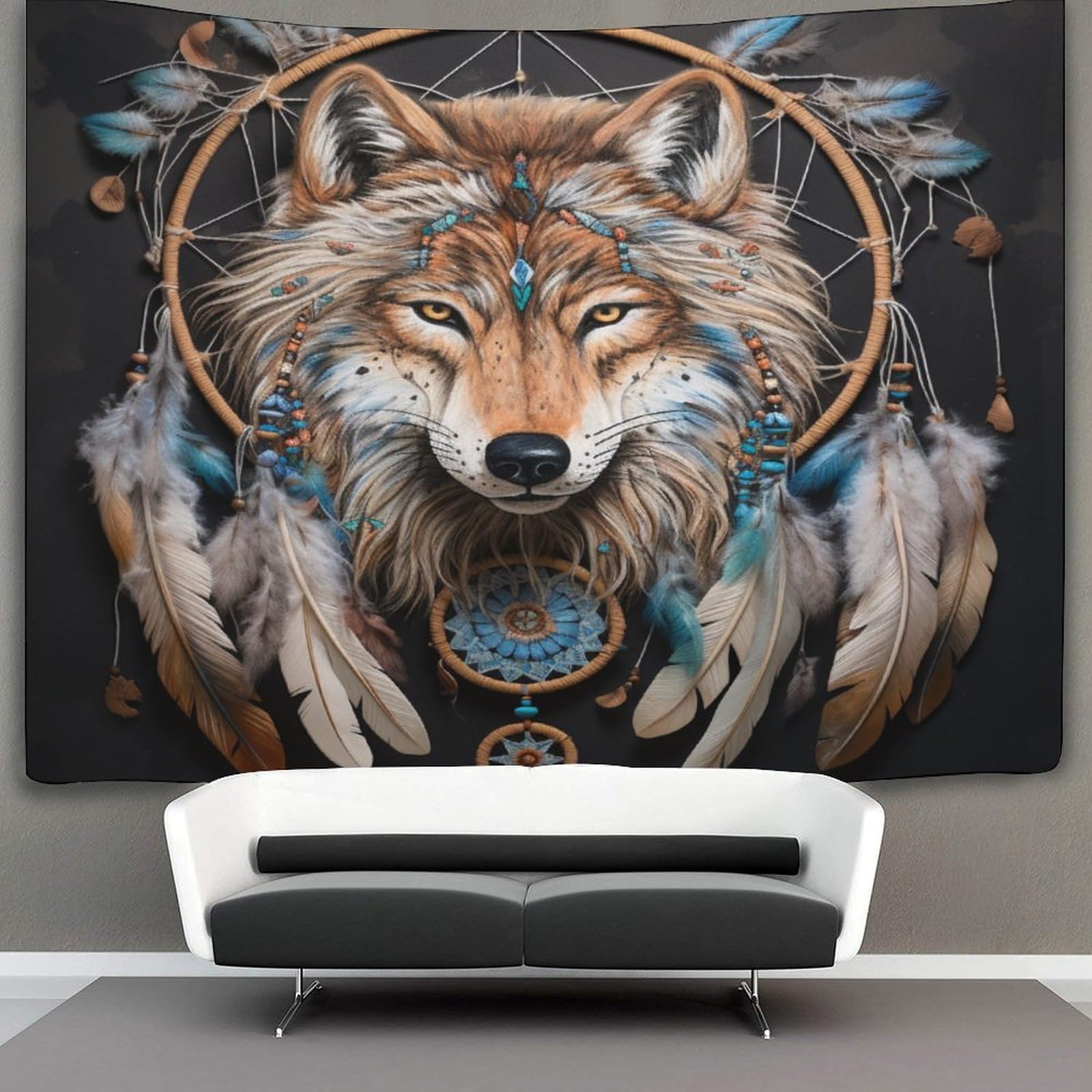 CTAMM Wolf Art Tapestry Wall Hanging,Dreamcatcher Wall Tapestry for Bedroom Decor Birthday Party Celebration Or Garden Backdrop 70cmx100cm