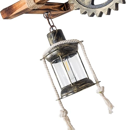 Miniatura 8 de OUKANING Lámpara colgante de madera vintage industrial estilo vintage, lámpara de loft retro, lámpara de suspensión para cafetería, restaurante,