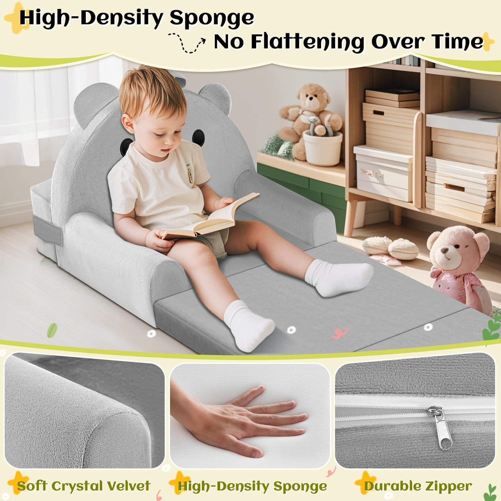Canapé Enfant, 2-en-1 Chaise Pliante pour Enfants, canapé en Velours Cristal Doux pour Les Enfants en Bas âge pour la Chambre à Coucher, Le Salon