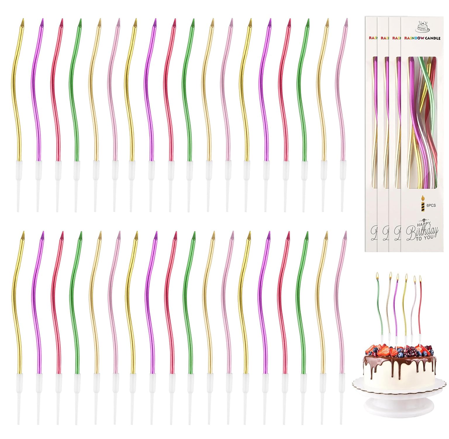 Zwenjuan Boys Light 36Pc Spiral Birthday Candles With Holders Long Twisty Coil Candles For Cake, Cupcake Toppers. Perfect For Wedding, Party Decorations