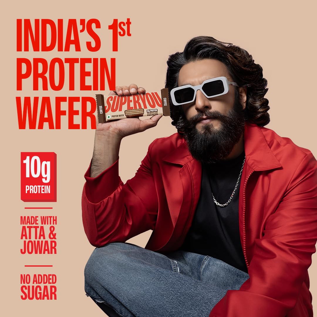 SuperYou Coffee Protein Wafer Bars (Pack of 10)|10g Protein, 3g Fiber, No Added Sugar|Yeast Fermented Protein|Energy Bars|Crunchy Wafer Bar|100% Vegetarian|No Palm Oil|400g 1