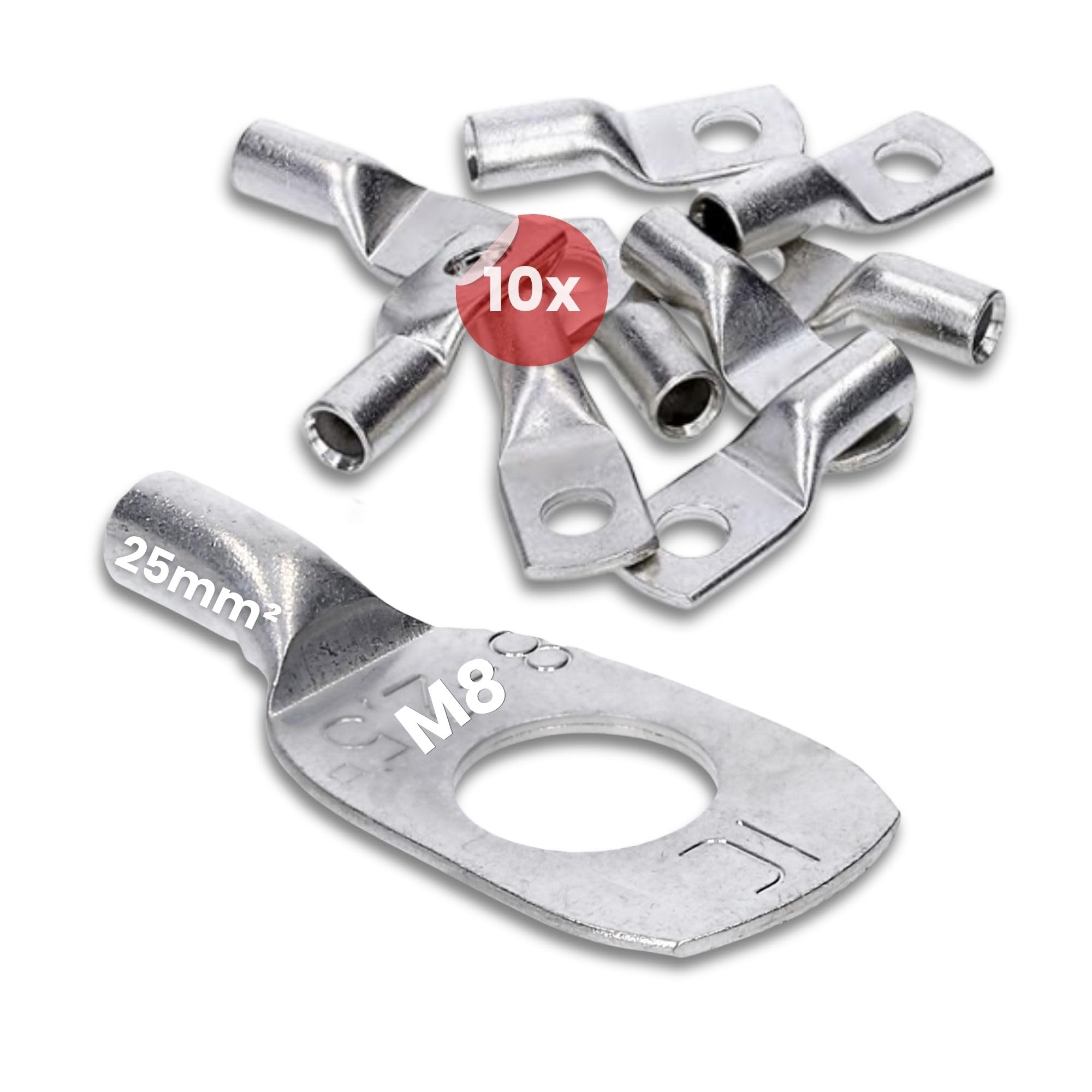 Kalitec 10x Capicorda Tubolari 25 mm² M8 - Connettori a Crimpare in Rame | Terminali a pressione stagnati per cavi elettrici. Ideali per impianti solari, auto e industria. Qualità professionale.
