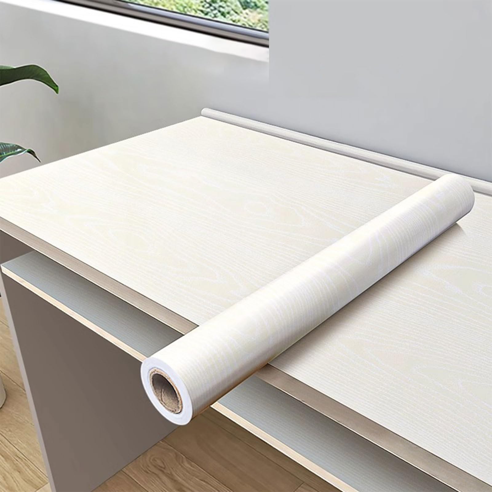Eiauiuo Wood Effect Vinyl Self Adhesive Wallpaper Film Furniture Renovation Wrap with Realistic Grain Texture Waterproof Scratch Resistant for Tables Cupboards Kitchen Decoration