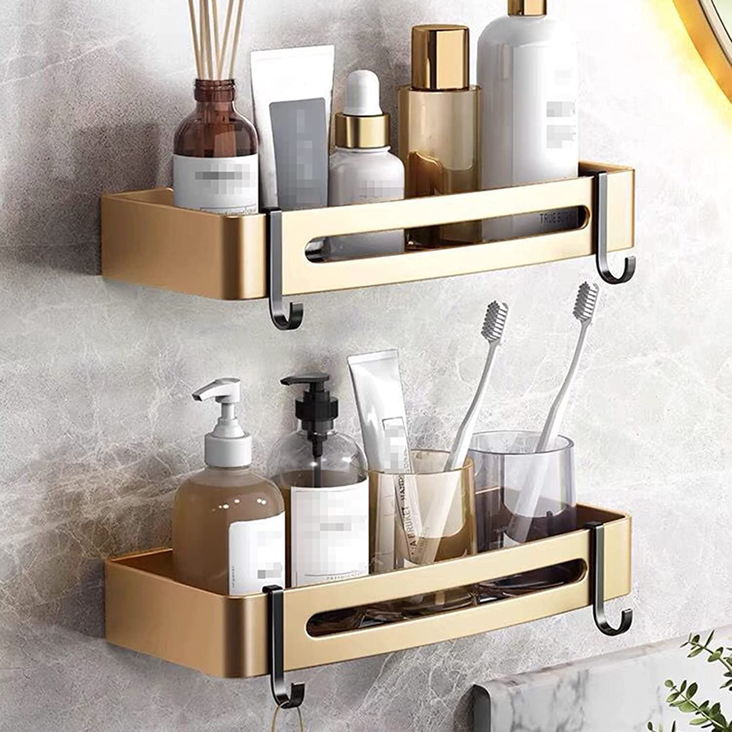ROFRA Shower Corner Shelf 2 Pack Bathroom Corner Shower Caddy Drill Shower Storage Organizer Rust Proof Bathroom Corner