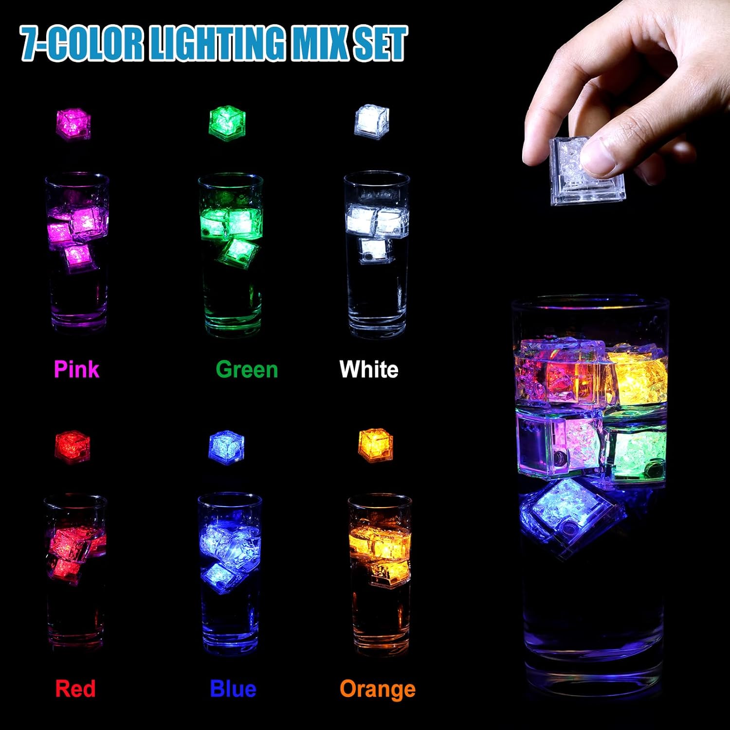 160 Pack Solid Color & Multi Color Led Ice Cubes Set - Light Up Ice Cubes for Drinks - IP67 Waterproof Glowing Cube - Elevate Your Drinks for Club Bar Party Birthday Wedding Anniversary