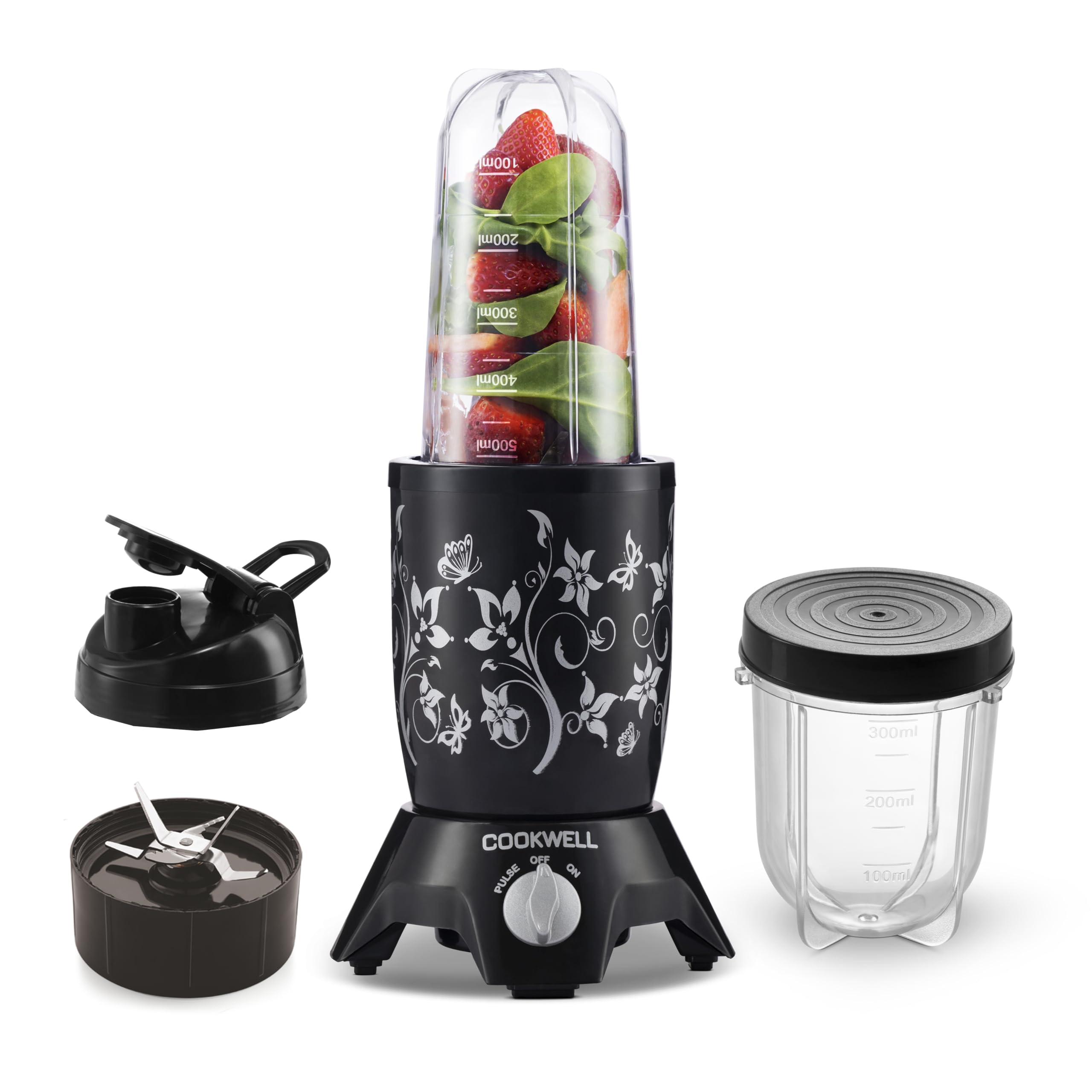 Cookwell Bullet Mixer Grinder (2 Jars, 1 Blade, Black) - Copper, 600 Watts - 2 Year Warranty